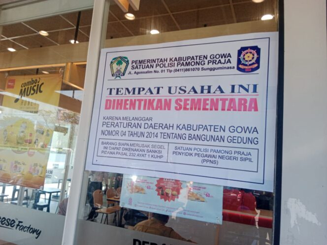
					Pemkab Gowa Segel Mie Gacoan, Richeese Factory dan Cang Kuning