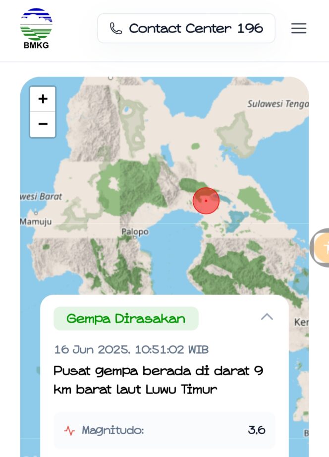 
					Dua Gempa Guncang Sulawesi Selatan, BMKG: Tidak Berpotensi Tsunami
