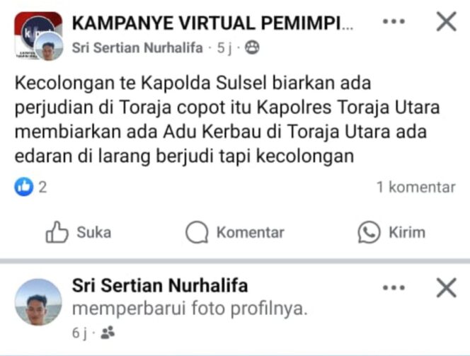 
					Jurnalis Pedoman Indonesia Andarias akan Laporkan Akun Sri Sertian Nurhalifa