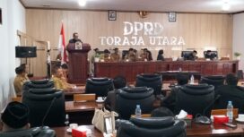 Bupati Toraja Utara Frederick Victor Palimbong saat menyampaikan kata sambutan usai penetapan APBD perubahan tahun 2025 (Ist)