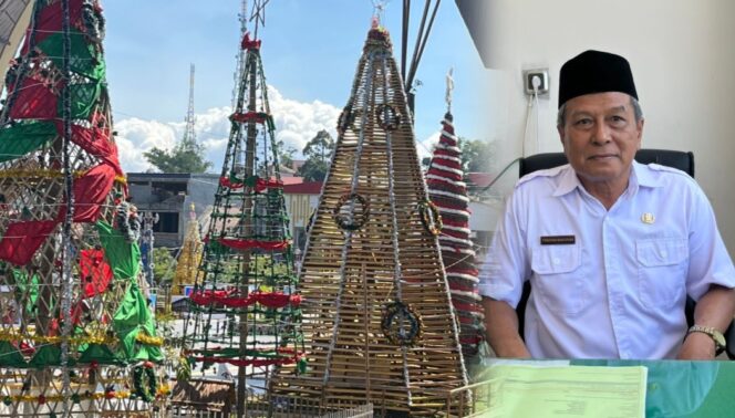 
					Pohon Natal Emas Dinas Perpustakaan Torut di Alun-Alun Rantepao Simbol Kemuliaan dan Menuju Indonesia Emas
